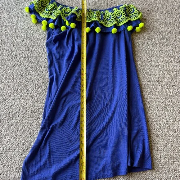 Lilly Pulitzer Idara One Shoulder Ruffle Dress Corsica Blue Pom Pom M - Picture 9 of 9